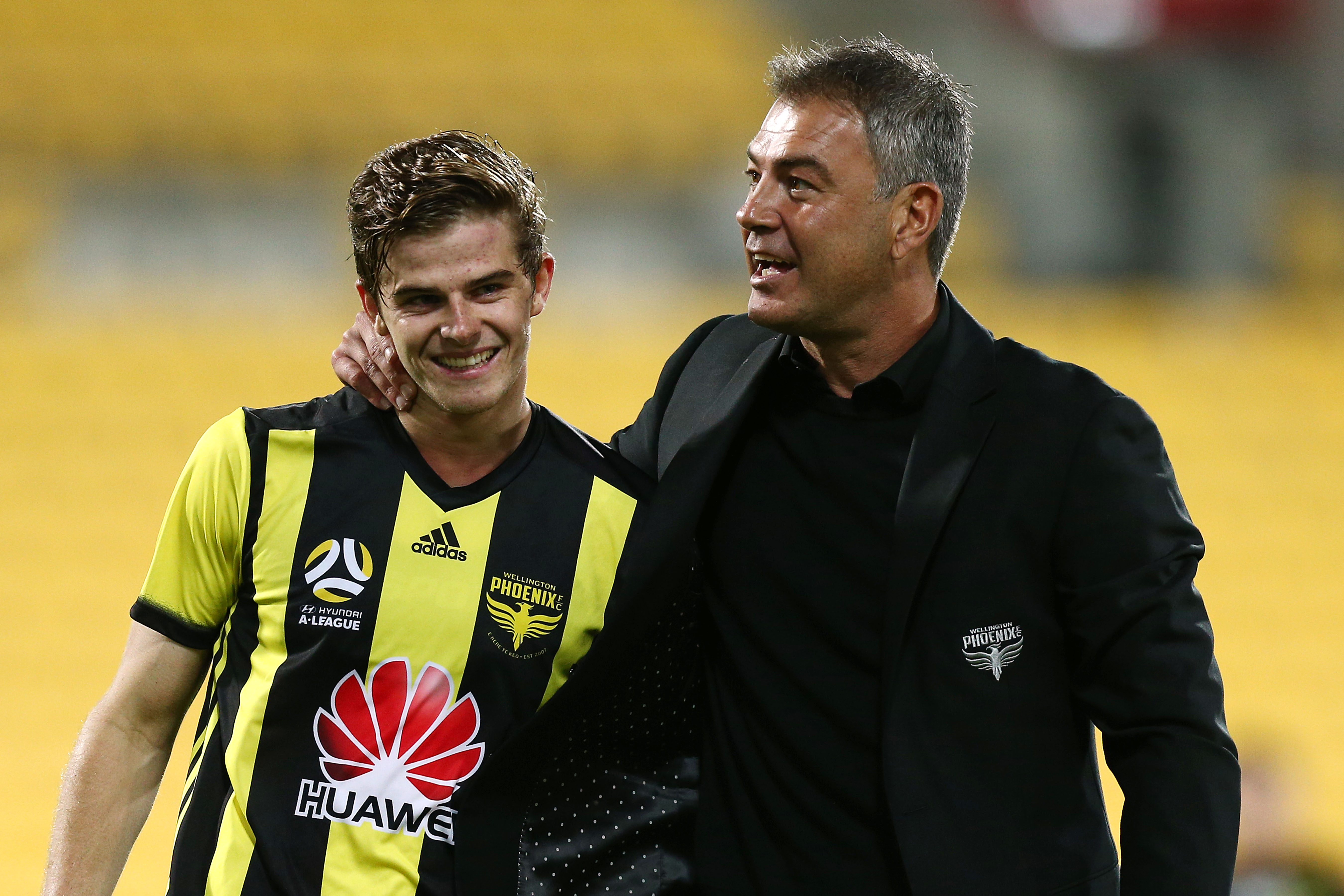 Alex Rufer with Head Coach Mark Rudan After 1-0 Win Over Melbourne City
