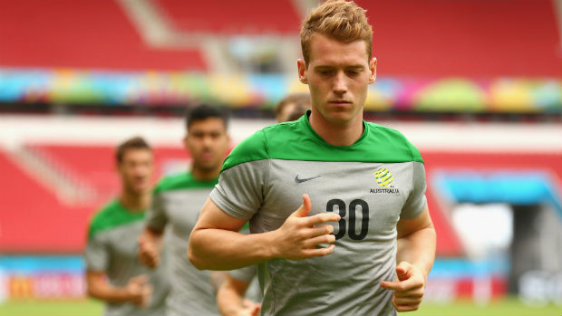 Midfielder Oliver Bozanic on the training ground in Socceroos camp.