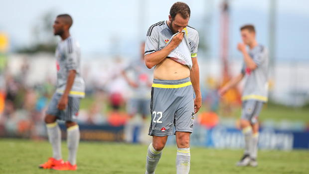Phoenix skipper Andrew Durante looks on during his side's 2-1 loss to Brisbane Roar.